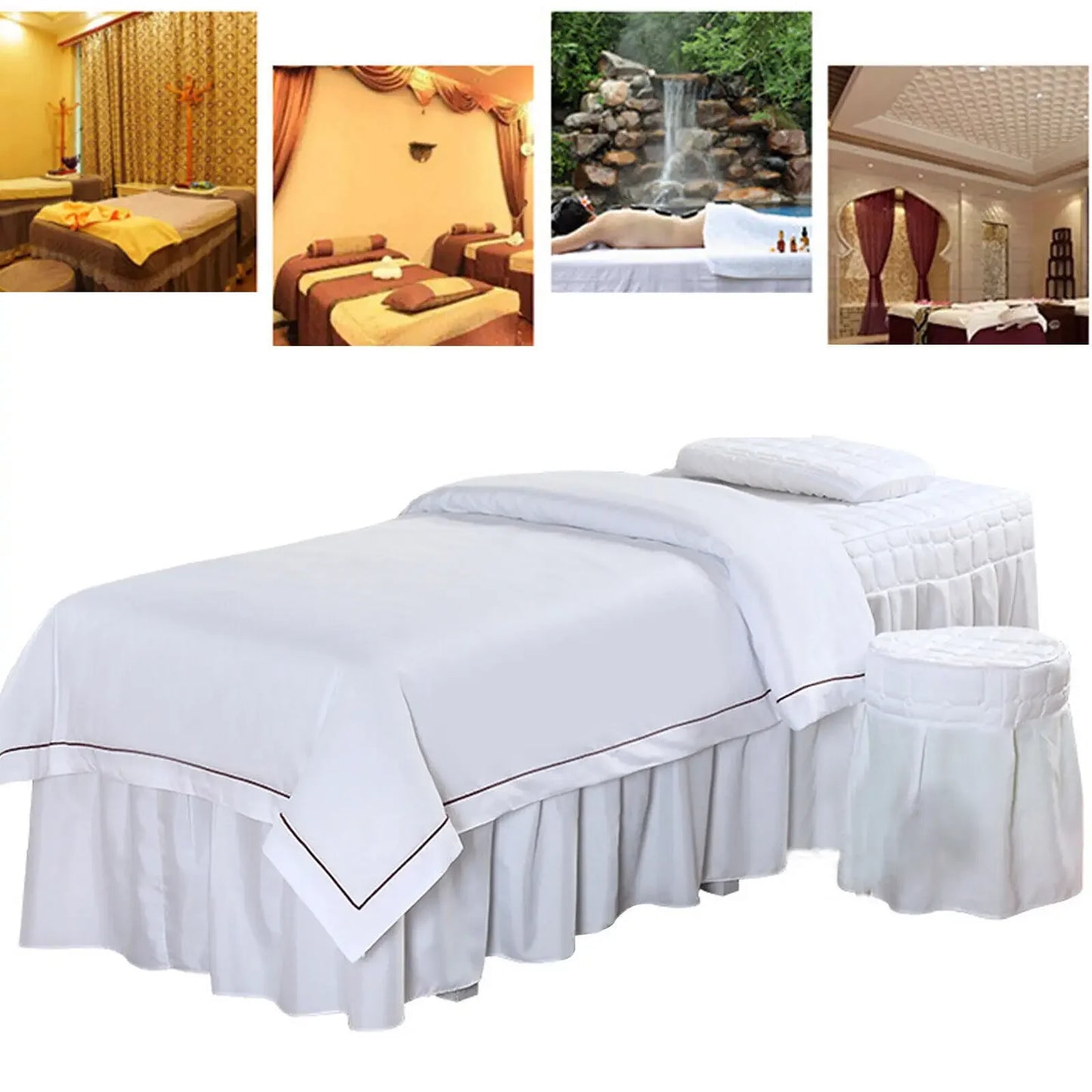 SPA Massage Table Full Cover Sheet Set – Beauty Bedspread with Skirt for Salon & Spa Use