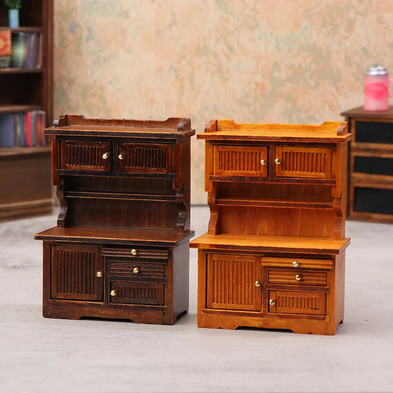 Mini Dollhouse Furniture Set, 1/12 Sideboard Bookcase Model for Home Kitchen Décor Scene