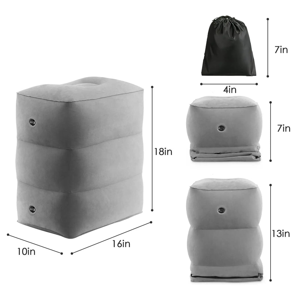Inflatable Sleeping Foot Rest Pillow for Air Travel, PVC Adjustable 3-Layer Flight Footstool Cushion for Car Office