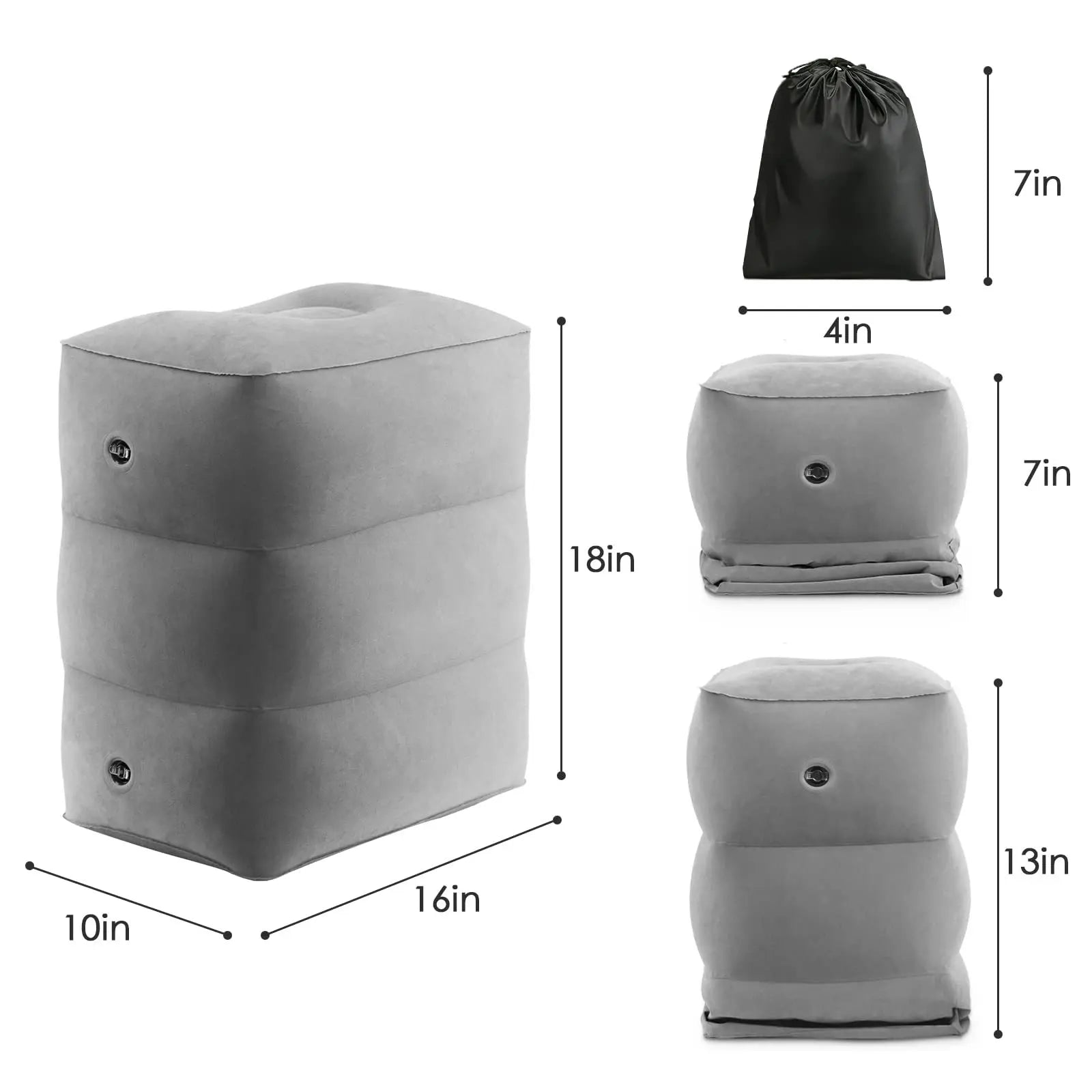 Inflatable Sleeping Foot Rest Pillow for Air Travel, PVC Adjustable 3-Layer Flight Footstool Cushion for Car Office
