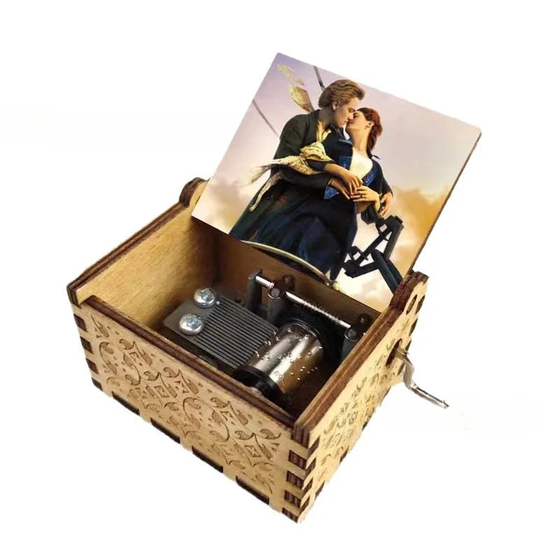 My heart is forever hand-cranked wooden music box, retro UV color printing mini wooden music box gift to my wife