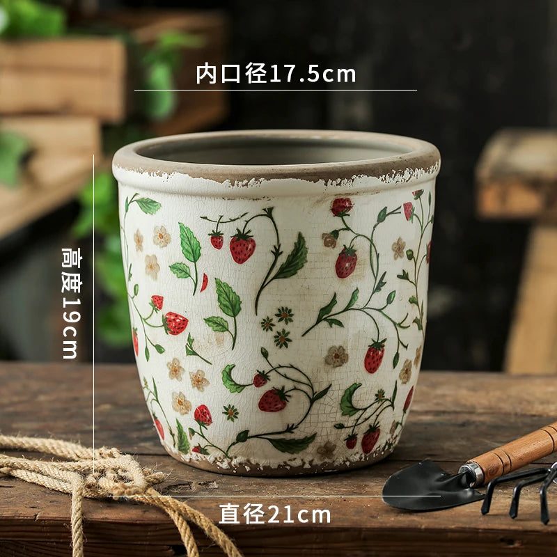 Vintage Ceramic Succulent Flowerpot Planters for Indoor Plants Creative Countryside Style Plant Pot Living Room Decoration