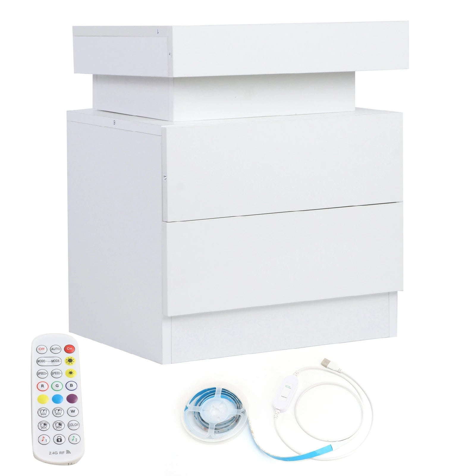Bedroom LED Nightstand Bedside Table Large Capacity RGB Light Storage Nightstand Cabinet with 2 Drawers for Bedroom Nightstand