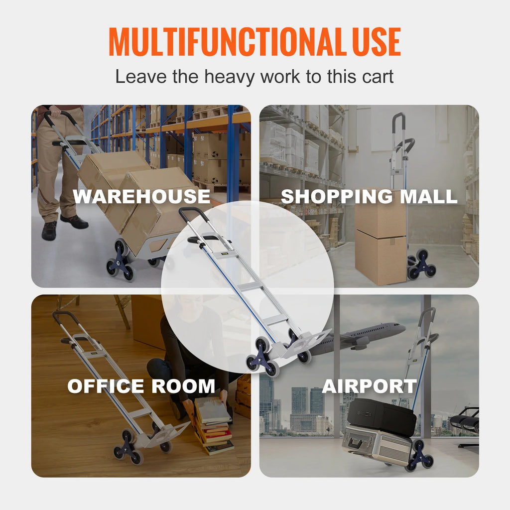 VEVOR 550/375/220lbs Stair Climbing Cart Folding Trolley Heavy Duty with Dual Handles Truck Frame for Warehouse Shopping Airport