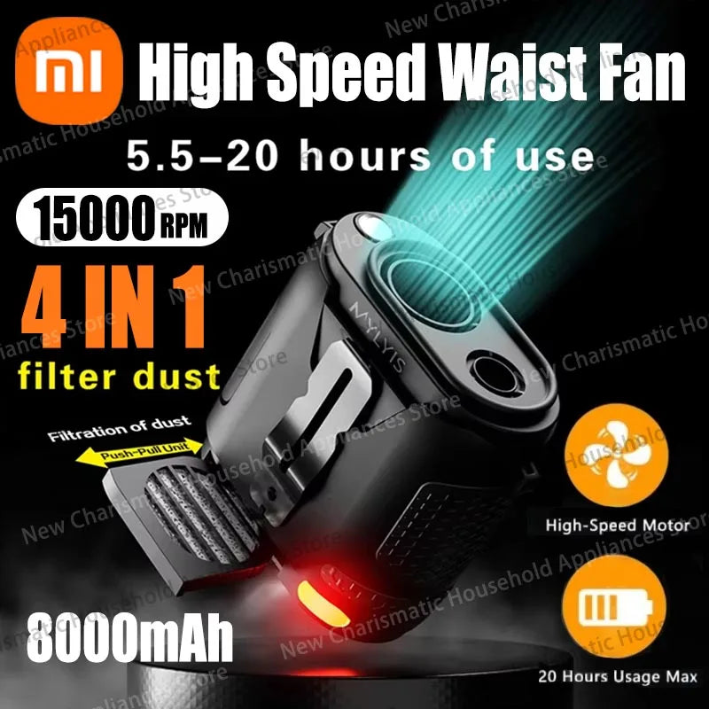 Xiaomi 8000mAh Waist Fan Wearable Neck Fan Desk Fan With 5 Speeds Clip