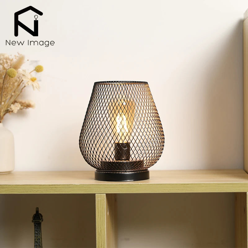 Nordic Metal Hollow Cage Candle Holder LED Lantern Battery Powered Cordless Lamp for Wedding Living Room Table Home Decor