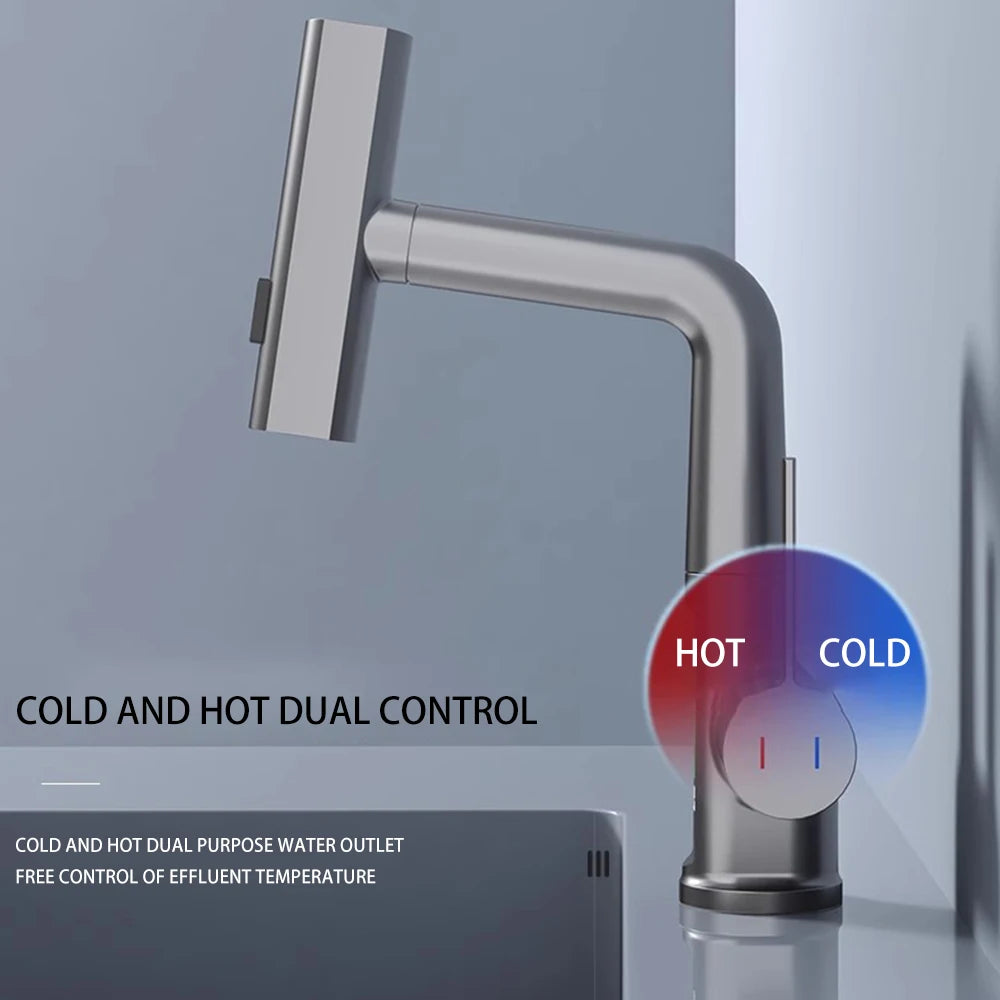 Gun Grey Intelligent Digital Display Waterfall Pull Out Kitchen Faucet Cold Hot Mixer Taps Rotatable Sink Lifting Basin Faucet