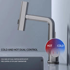 Gun Grey Intelligent Digital Display Waterfall Pull Out Kitchen Faucet Cold Hot Mixer Taps Rotatable Sink Lifting Basin Faucet
