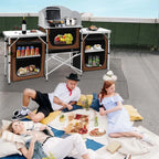 Hot-selling Outdoor Camping Mobile Kitchen Portable Outdoor Foldable Cooking Station Camping Kitchen Table WIth Storage