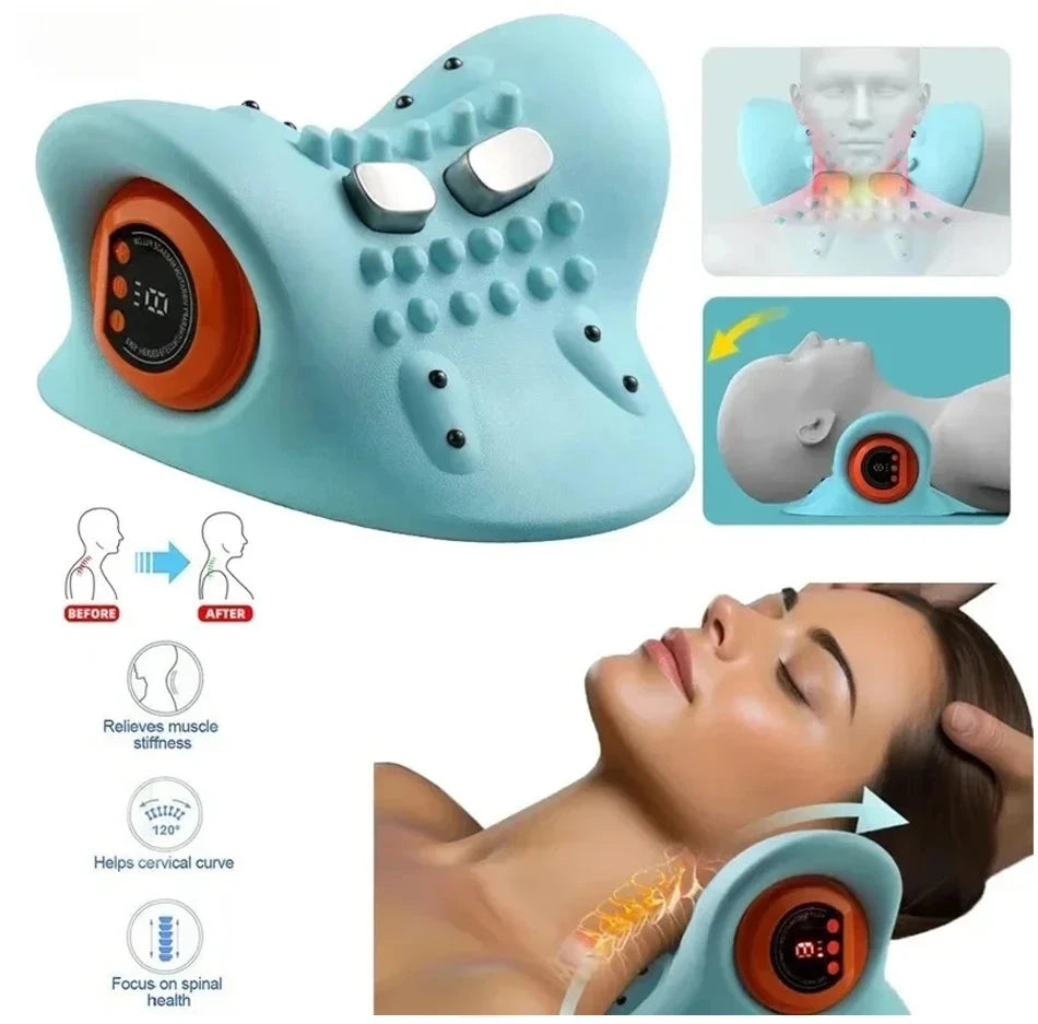 Electric Cervical Massager Neck Shoulder Stretcher Relaxer Chiropractic Traction Device Massage Pillow for Cervical Spine Correc
