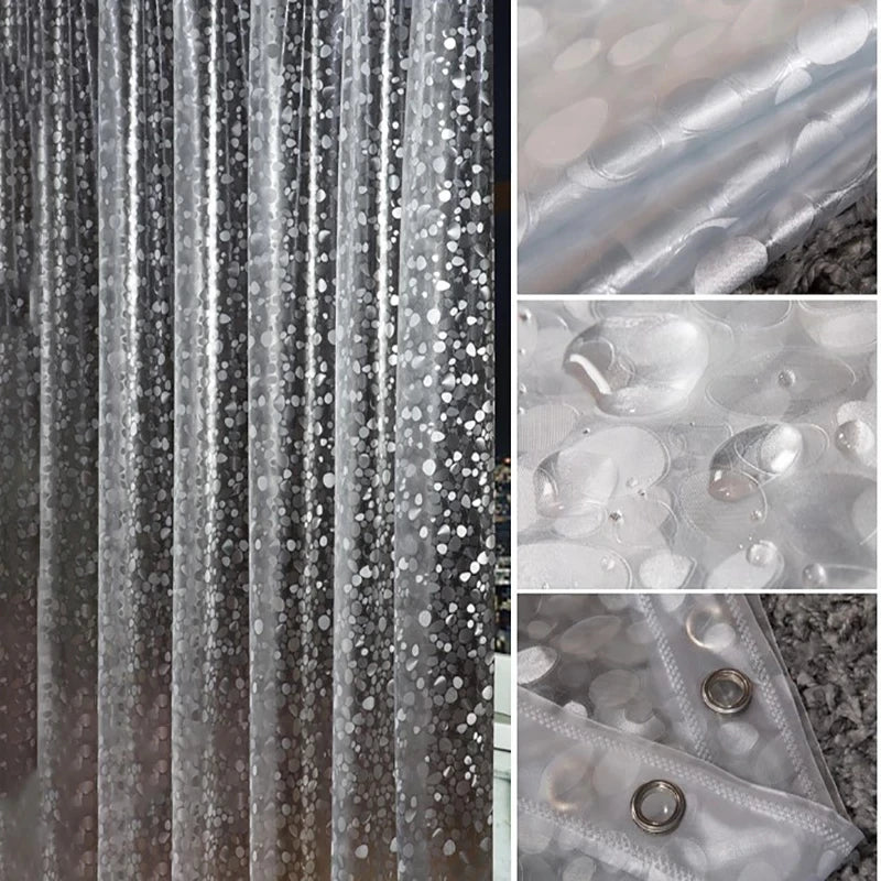 Plastic PVC 3d Waterproof Shower Curtain Transparent White Clear Bathroom Anti Mildew Translucent Bath Curtain With 12 PCS Hooks
