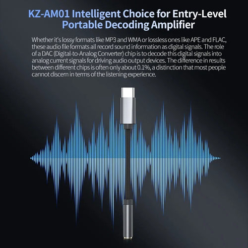 KZ AM01 Type-C to 3.5mm Audio Adapter 32bit/384kHz Hi-Fi DAC + IC Amplifier Dual Chip Earphone Audio Cable For KZ Castor Kilra