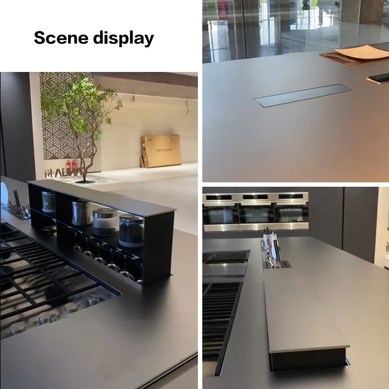 Kitchen Countertop Lifting Pull-Out Basket Electric Intelligent Voice Touch Control Automatic Seasoning Pull-Out Basket Cabinet