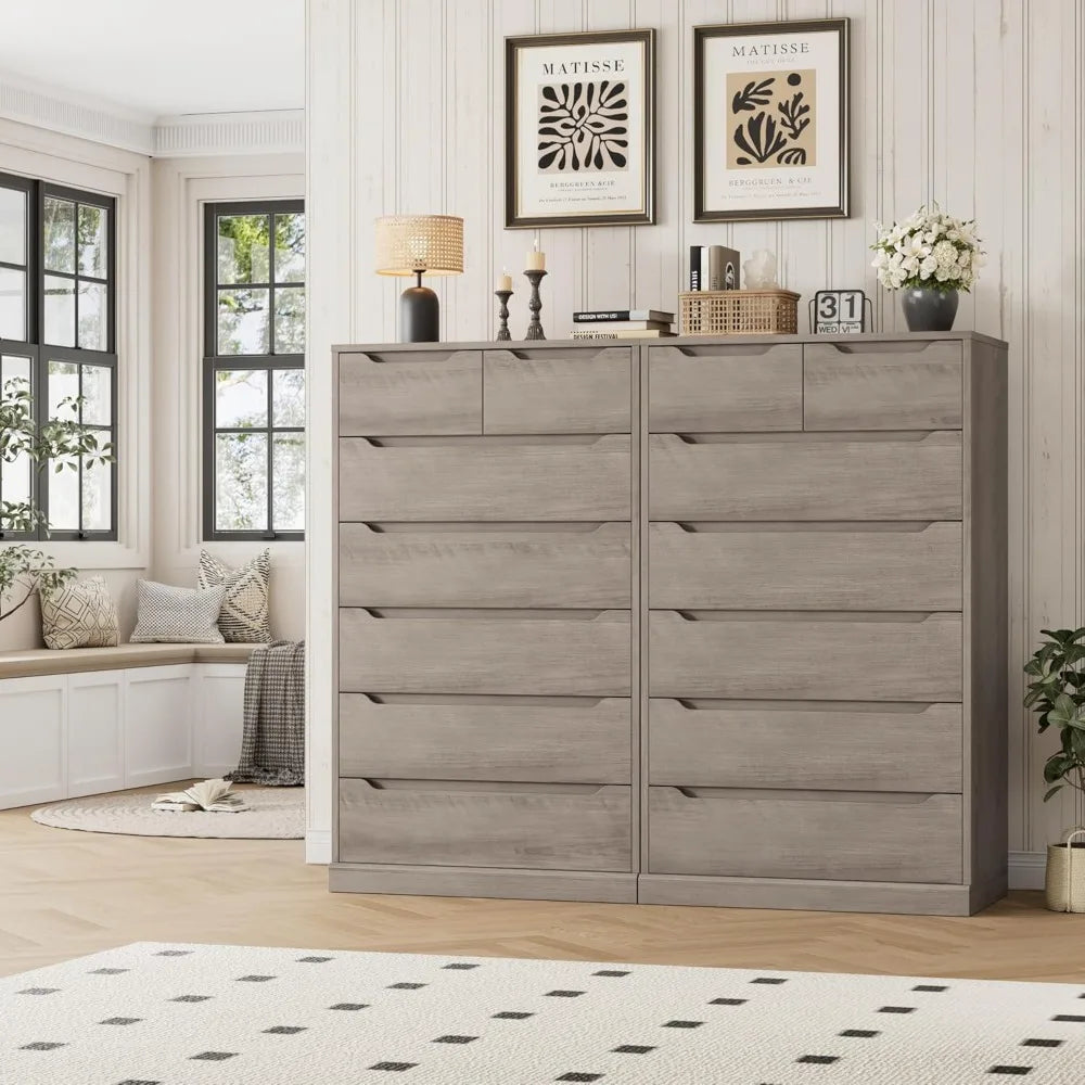51" Tall 7 Drawers Dresser, Modern Grey Dresser, Wood Dressers & Chests of Drawers with Cut-Out Handles, Upright Drawer Chest,