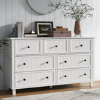 Farmhouse 7 Drawers Dresser for Bedroom, White Dresser Chest of Drawers, Wood Storage Dressers with Deep Drawers and Metal Handl