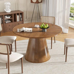 Round Dining Table for 4, Farmhouse Fluted Dining Kitchen Table, 47 Inch Modern Wood Small Circle Dining Table for Kitchen