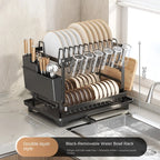 Self-drainage kitchen storage shelf for dishes and bowls, multifunctional foldable bowl and chopsticks storage, countertop drain
