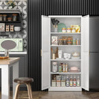 Kitchen Pantry Cabinet,71”White Metal Pantry Storage Cabinet with Doors and 4 Adjustable Shelves,Kitchen Cabinet with 2