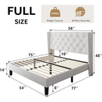 Velvet Platform Bed Frame with Button Tufted Headboard, Upholstered Bed Frame with Solid Wooden Slats, 8" Underbed Space