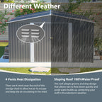 12x14FT Metal Outdoor Storage Shed, Lockable Double Doors, Waterproof Garden Tool House, Light Gray