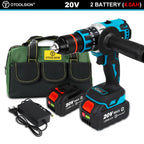 20V 13mm Brushless Impact Drill 20 Torque 120NM Cordless Impact Drill Screwdriver Drill Ice Drill Electric Drill Li-ion Battery