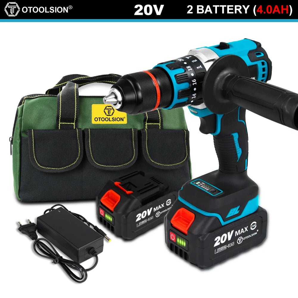 20V 13mm Brushless Impact Drill 20 Torque 120NM Cordless Impact Drill Screwdriver Drill Ice Drill Electric Drill Li-ion Battery