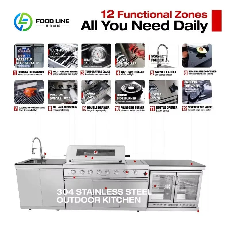 Customized Waterproof Durable Smart Electric BBQ Grill Garden Courtyard Cooking Modular Outdoor Kitchen Cabinet Furniture Set
