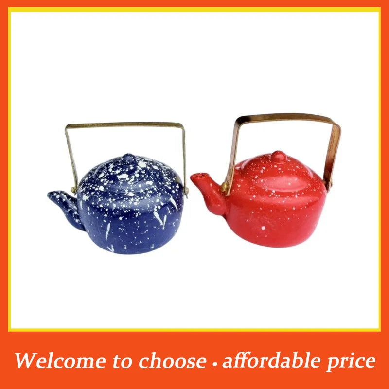 1Pcs Dolls House Kitchen Furniture Vintage Teapot Ornament 1:12 Miniature Retro Enamel Kettle Dollhouse Kitchen Food Accessories