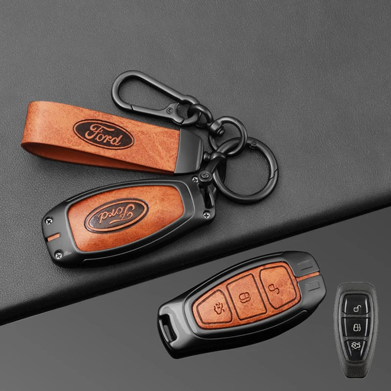 Leather Car Key Case Full Cover for Ford Focus 3 4 ST Mondeo MK3 MK4 Fiesta Fusion Kuga 2013 2014 2015 2017 Keychain Accessories