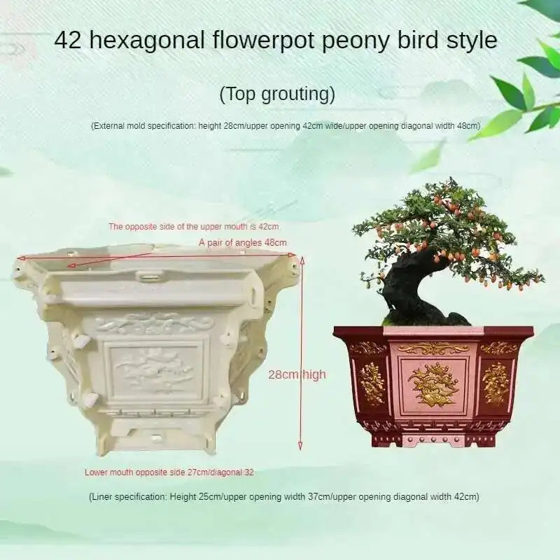 Hexagonal Cement Flowerpot Mold Home Garden Balcony Bonsai Pot Template Concrete Cast-in-place Homemade Plastic Flowerpot Mold