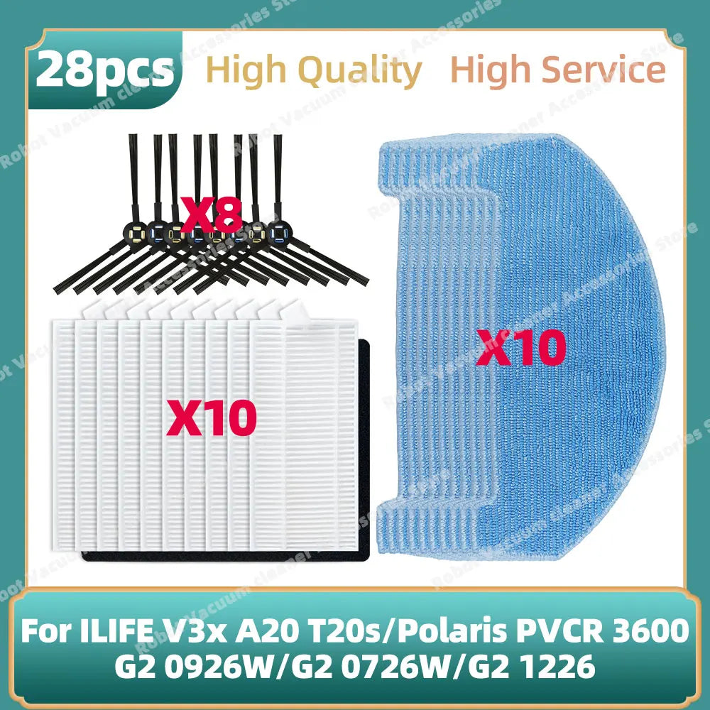 Compatible For ILIFE V3x, A20, T20s / Polaris PVCR 3600 / G2 0926W / G2 0726W / G2 1226 Side Brush Hepa Filter Mop Cloth Parts