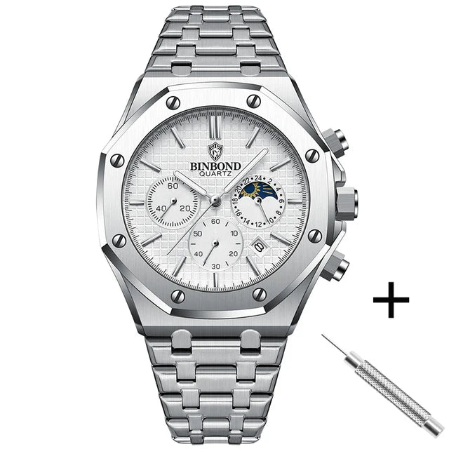 BINBOND B0161 Men's Luxury Luminous Waterproof Stainless Steel Watch