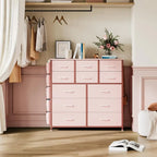 12 Dresser for Bedroom, Chest of Drawers for Bedroom with Side Pockets and Hooks, Fabric Storage Dresser, Sturdy Steel Frame