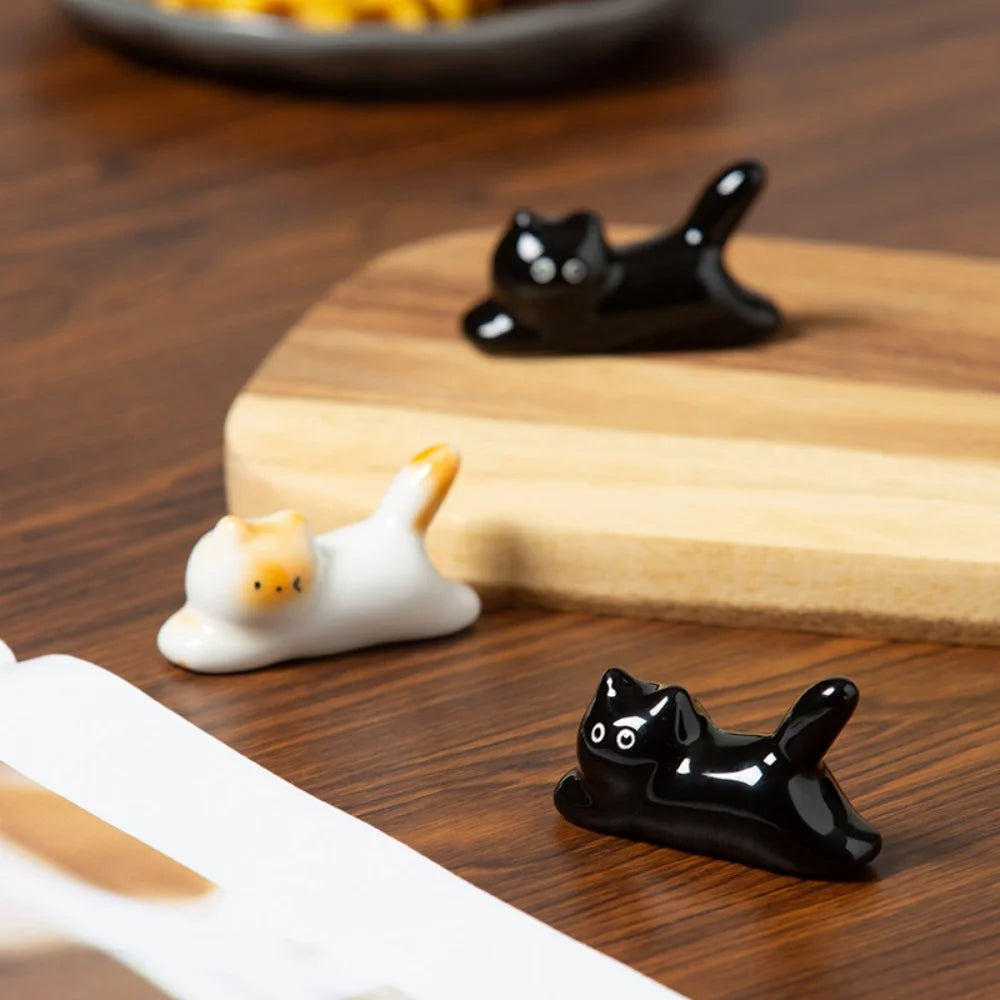 Ceramic Chopstick Holder Unique Siamese Mini Figurine Cute Tableware Rest Whimsical Utensil Holder For Kitchen Gift For Lovers