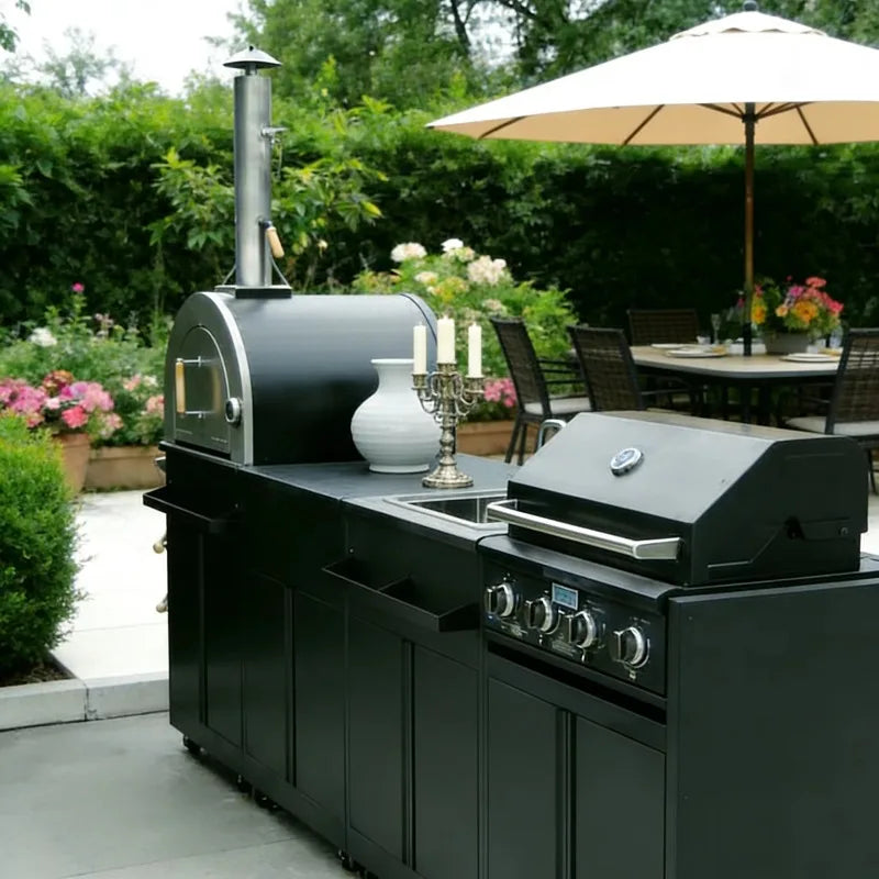 Custom Modern Exterior Movable Metal Kitchen Cabinet Set 304 Stainless Steel Sink Cabinets for Outdoor Bbq