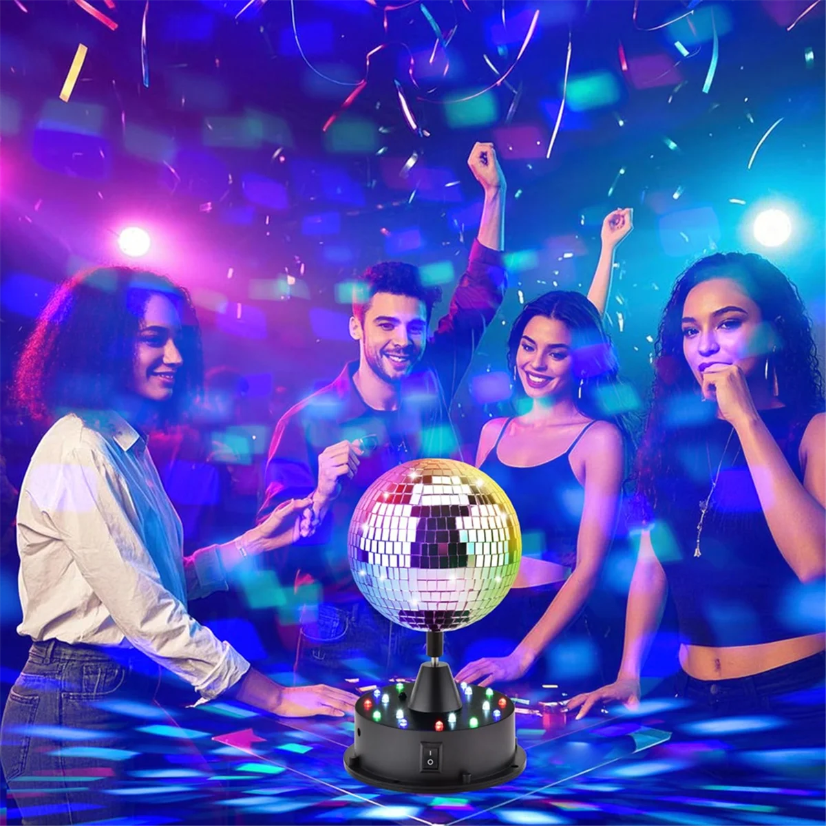 A20M Rotating 5in Disco Ball Party Lights with Remote, 6-12RPM Adjustable Disco Ball,18 LEDs DJ Light,Hanging and Table 2 Use
