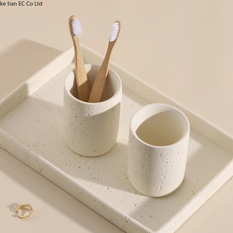Wabi-sabi European Home Bathroom Set Hotel Electric Toothbrush shelf Bathroom Lotion bottle Toothbrush holder tray Toiletry set