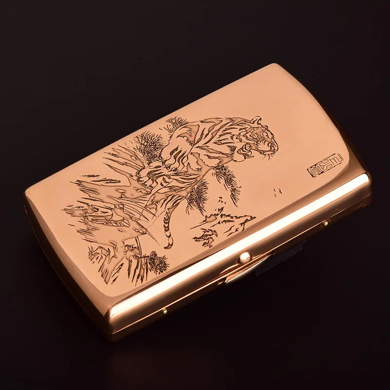 Retro Red Copper Brass Carved Cigarette Case for 12 Cigarettes Portable Tobacco Case Cigarette Holder Storage Box Smoking Tools