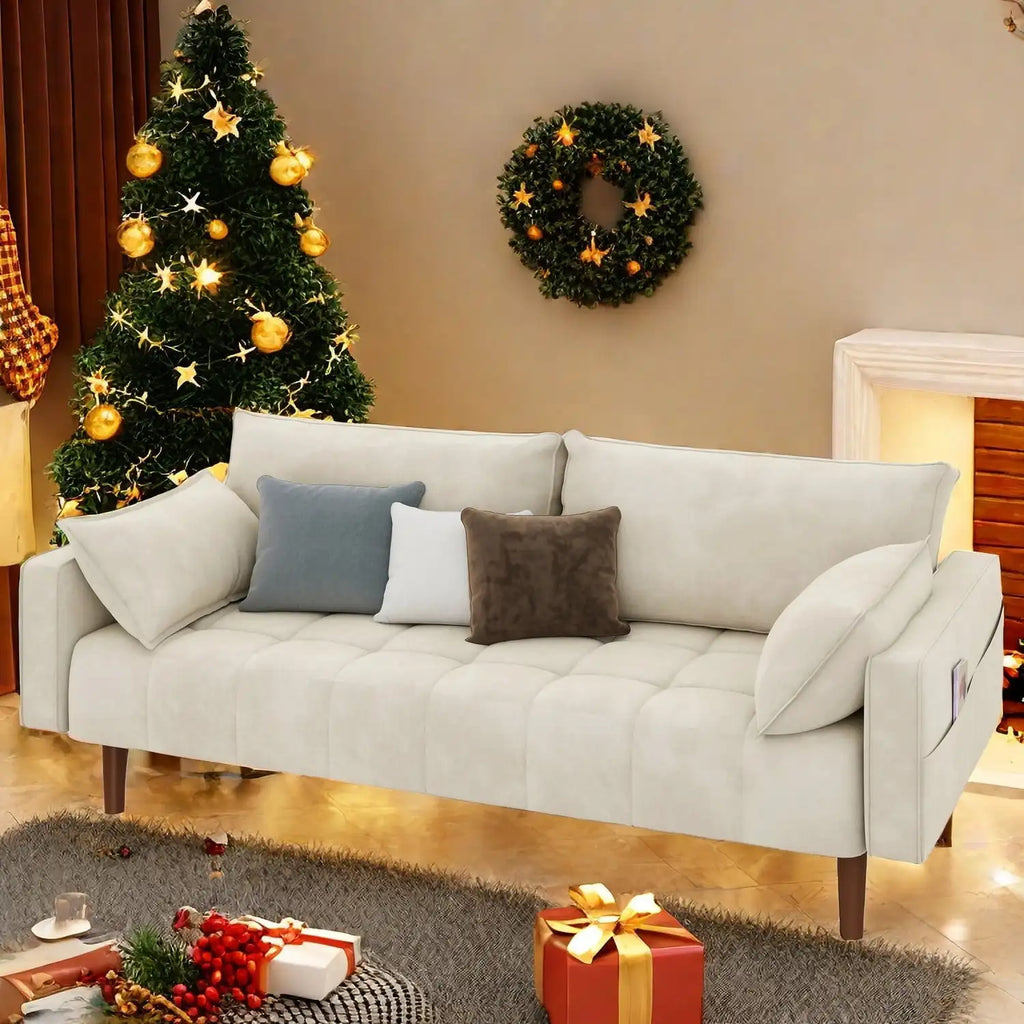 56" Velvet Loveseat Sofa, Modern Comfortable Sofa Loveseat Small Sofa Couch with Side Storage Pockect