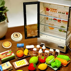 21PCS Kitchen Toy Double-Door Large Refrigerator Miniature Furniture Music Light Food Accessories Model For Girl Birthday Gift