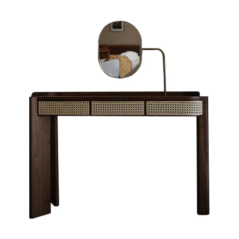 Simple Rattan Vanity Tables Woman Brown Adult Unique Makeup Desk Dressers Drawers Mirror Storage Penteadeira Furniture Home