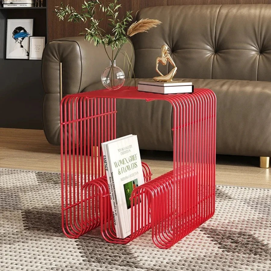 Nordic Metal Coffee Tables with Storage Modern Accent Tables for Sofa Creative Newspaper Display Rack Living Room Coffee Table