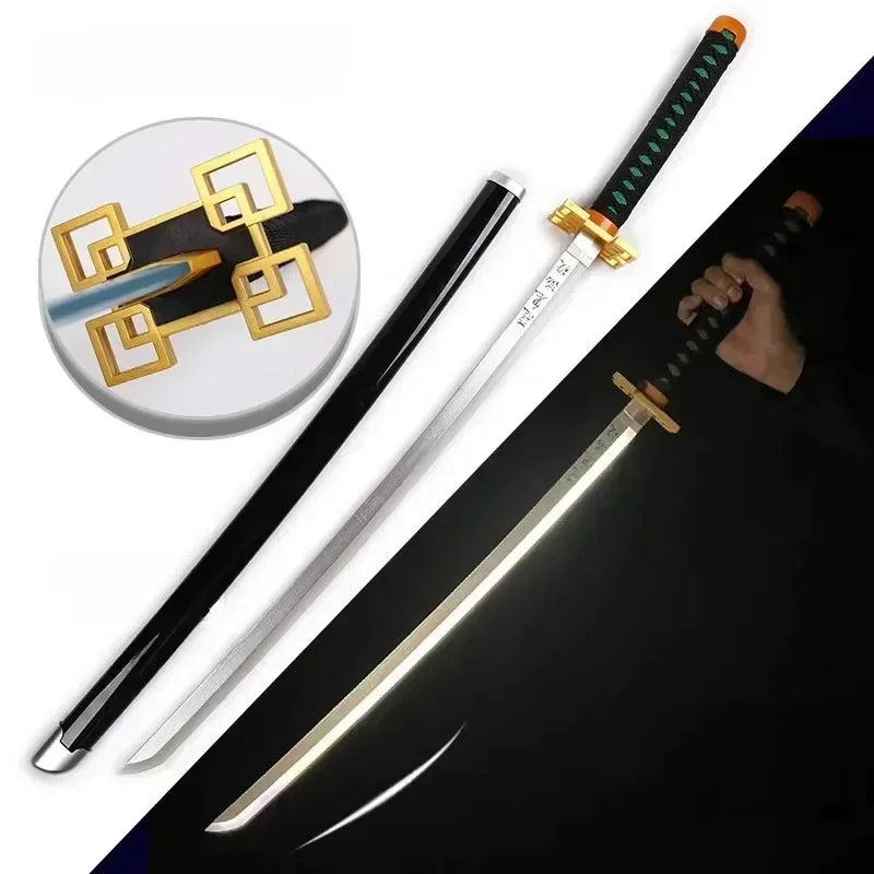 104cm Demon Slayer Bright Katana LED Light Sword Kimetsu No Yaiba Anime Cosplay Prop Real Size Japanese Katana Samurai Sabre