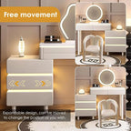 Vanity Desk Modern Vanity Table with Smart LED Mirror Minimalist Vanities Set Includes Expandable Side Cabinet with Wraparound L
