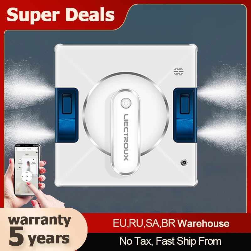 Robot Window Cleaner LIECTROUX YW509, Dual Water Spray,Home Wall Glass Window Robot Vacuum Cleaner,Strong Vacuum,Smart Memory