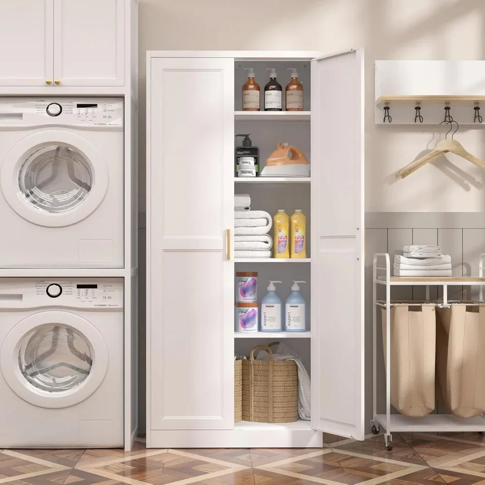 Kitchen Pantry Cabinet,71”White Metal Pantry Storage Cabinet with Doors and 4 Adjustable Shelves,Kitchen Cabinet with 2