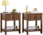 Wood Nightstand, 21.65" H Bedside Table with Wide Fluted Finish, Modern Night Stands with Drawer, Mid Century End Table