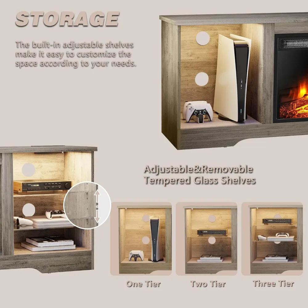 58" Fireplace TV Stand with 18" Electric Fireplace, Remote & Storage for TVs up to 65" | AlluCanFind