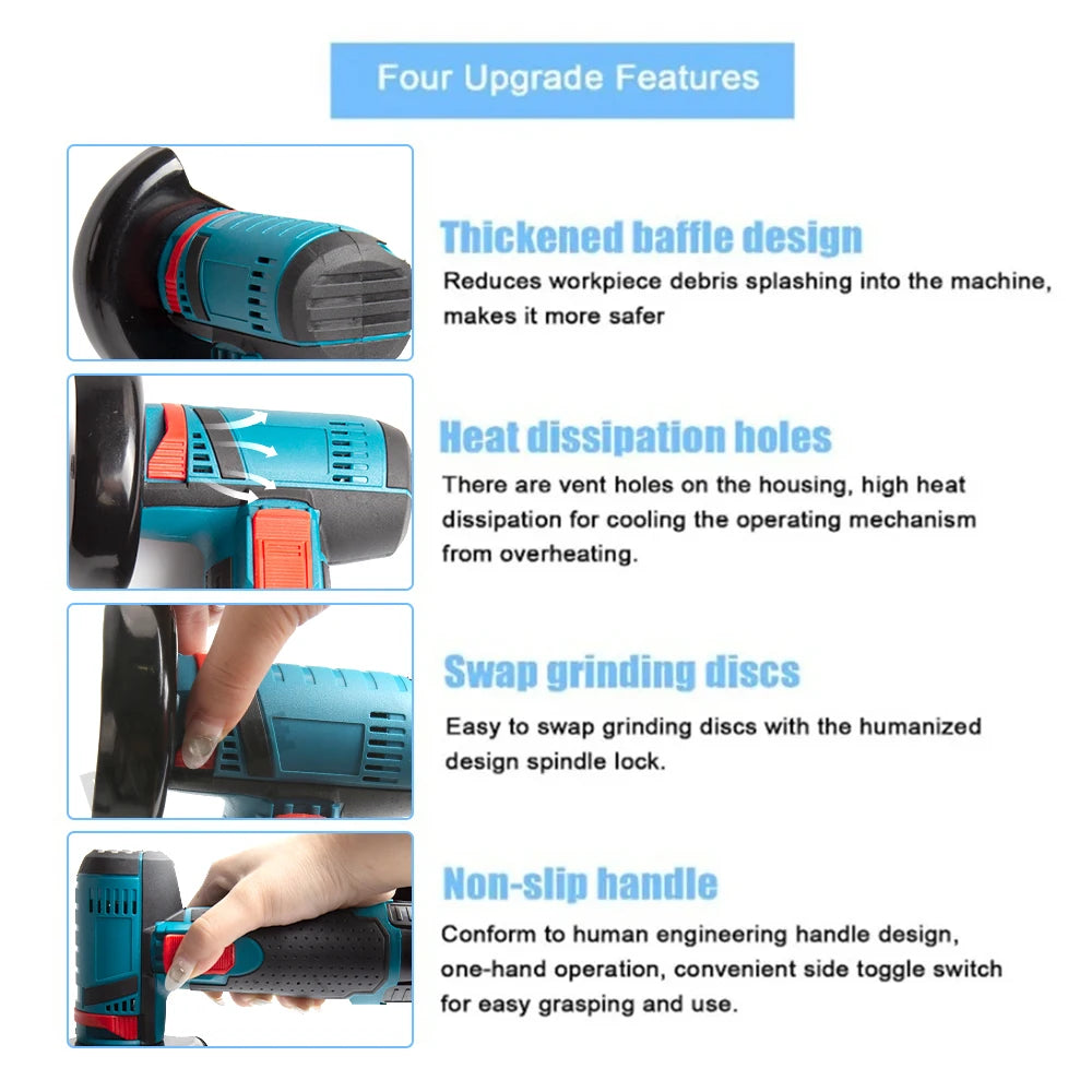 Cordless Electric Angle Grinder 19500rpm Handheld Polishing Grinding Machine Diamond Cutting Power Tool 12V Battery Rechargeable