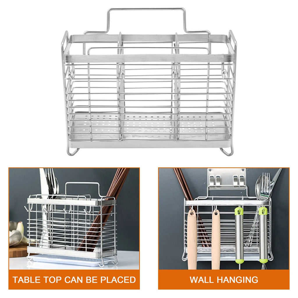 [CLOS] Kitchen Hanging Stainless Steel Chopsticks Spoons Fork Cutlery Holder Organizer Rack Drainer Storage